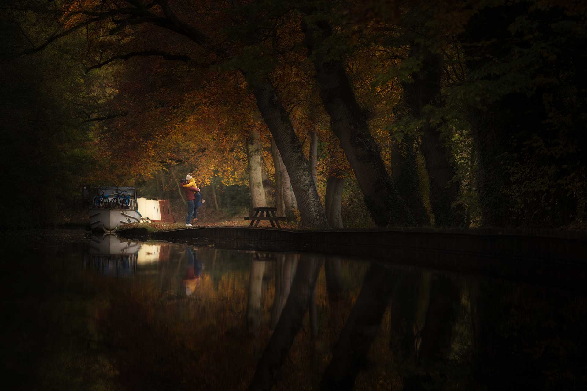 A beautiful autumnal canal scene captured by Shropshire wedding photographer pbartworks