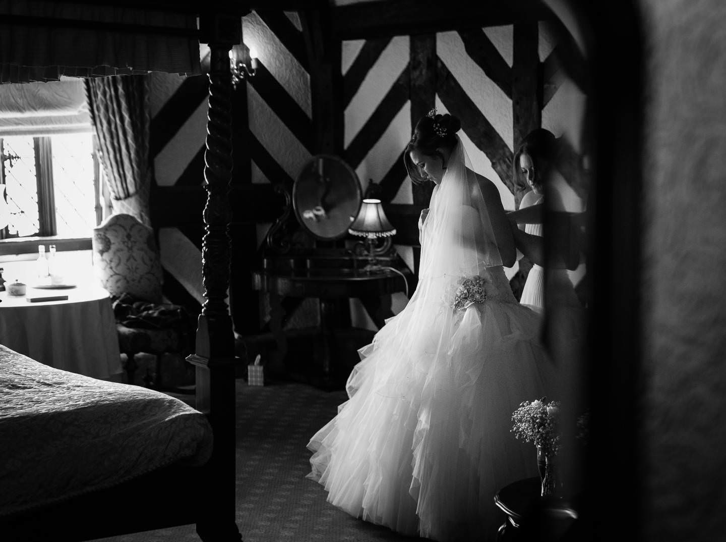 the beautiful bride at the Albright Hussey with Shropshire Wedding photographer pbartworks