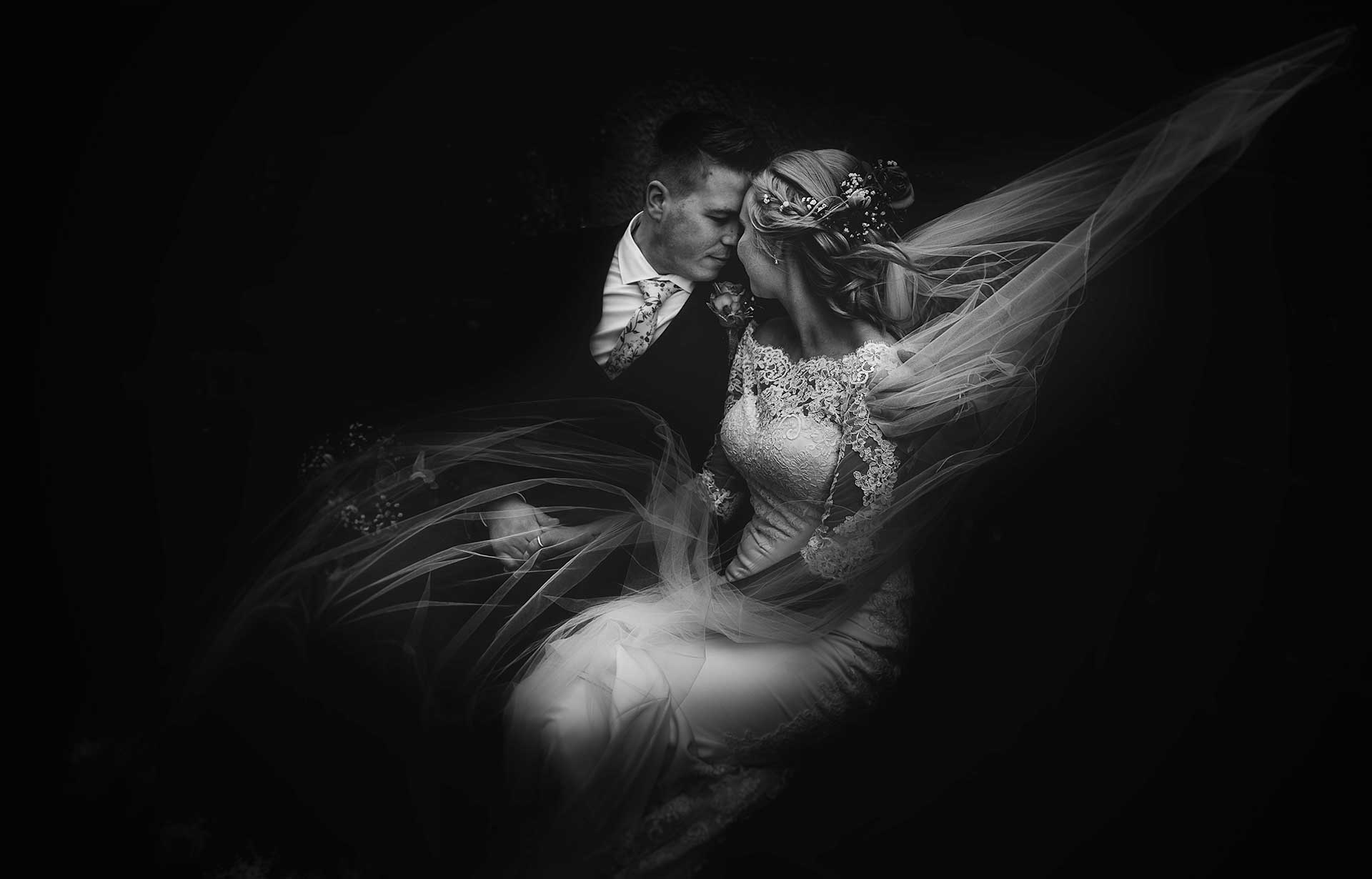 artistic portrait of bride and groom at their Soulton Hall Wedding by PbArtWorks Photography