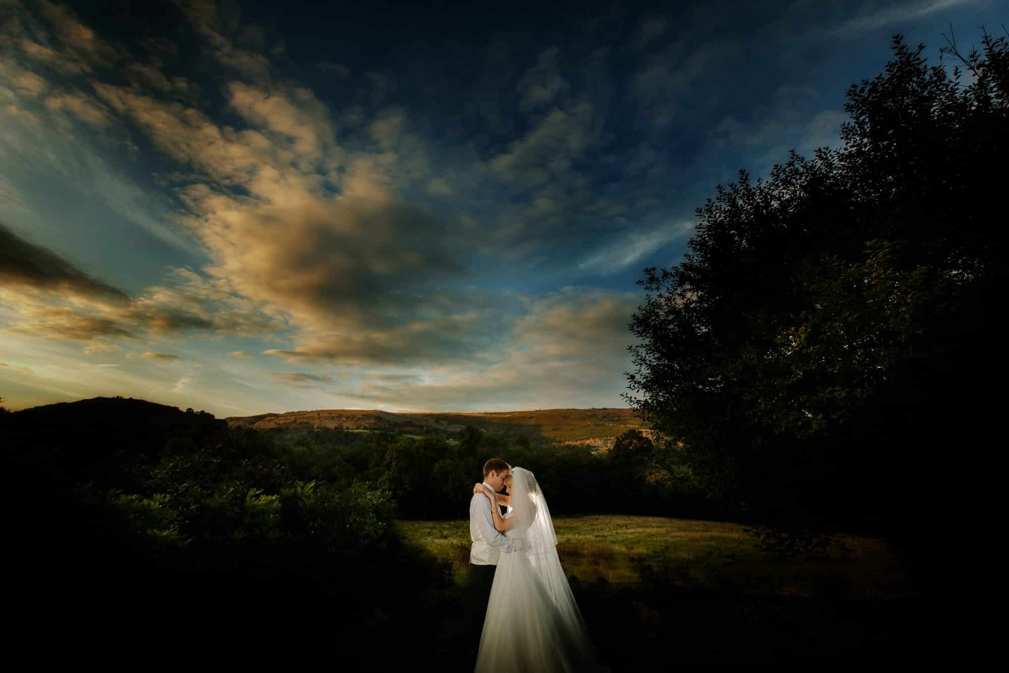 Shropshire documentary wedding photographer captures couple at sunset