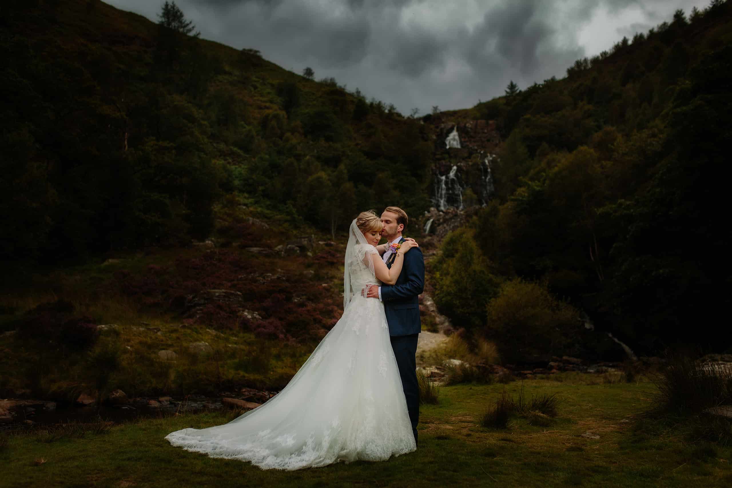Lake Vyrnwy Wedding Day at the waterfall