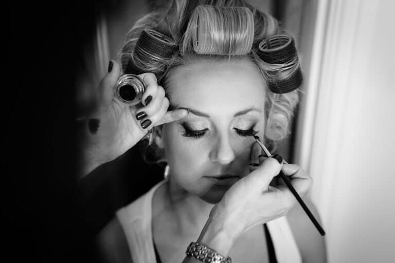 Shropshire Wedding Makeup Artist Applies make up to bride