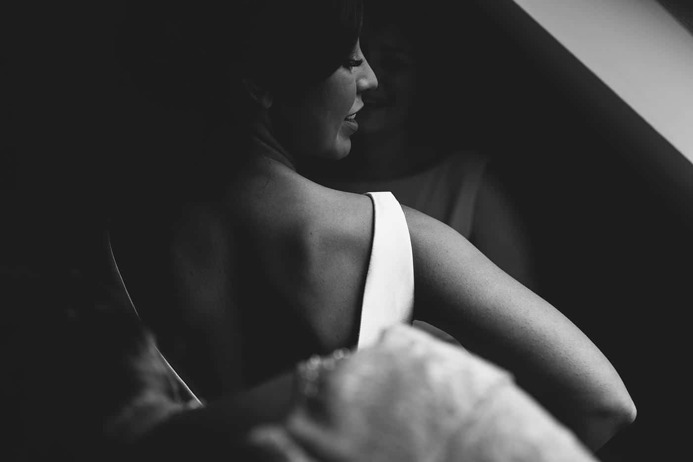 monochrome image of a bride