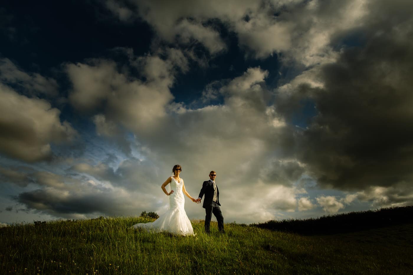 bride and groom in stunning welsh countryside