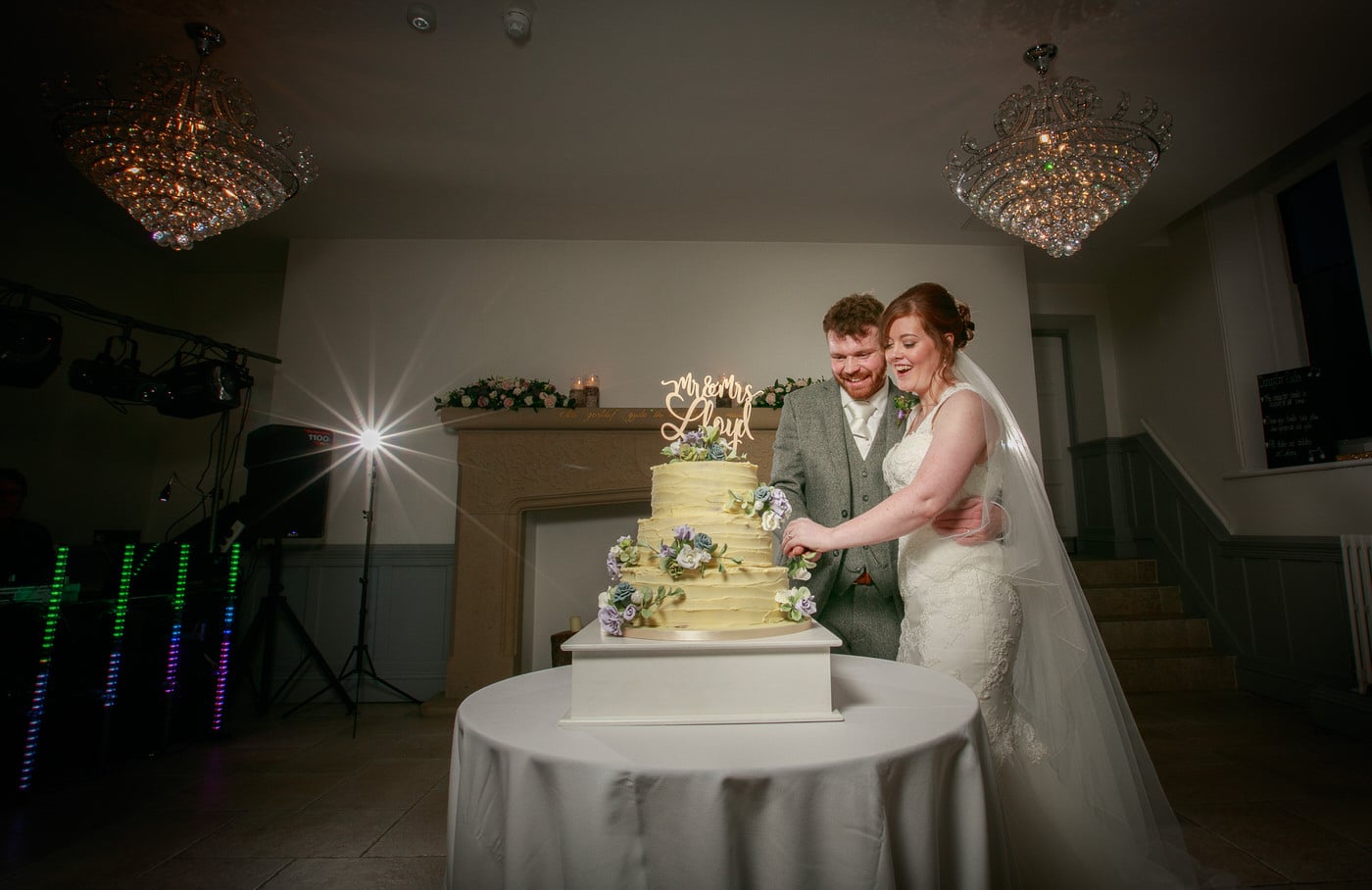 Cake cutting at a Tyn Dwr Hall Wedding