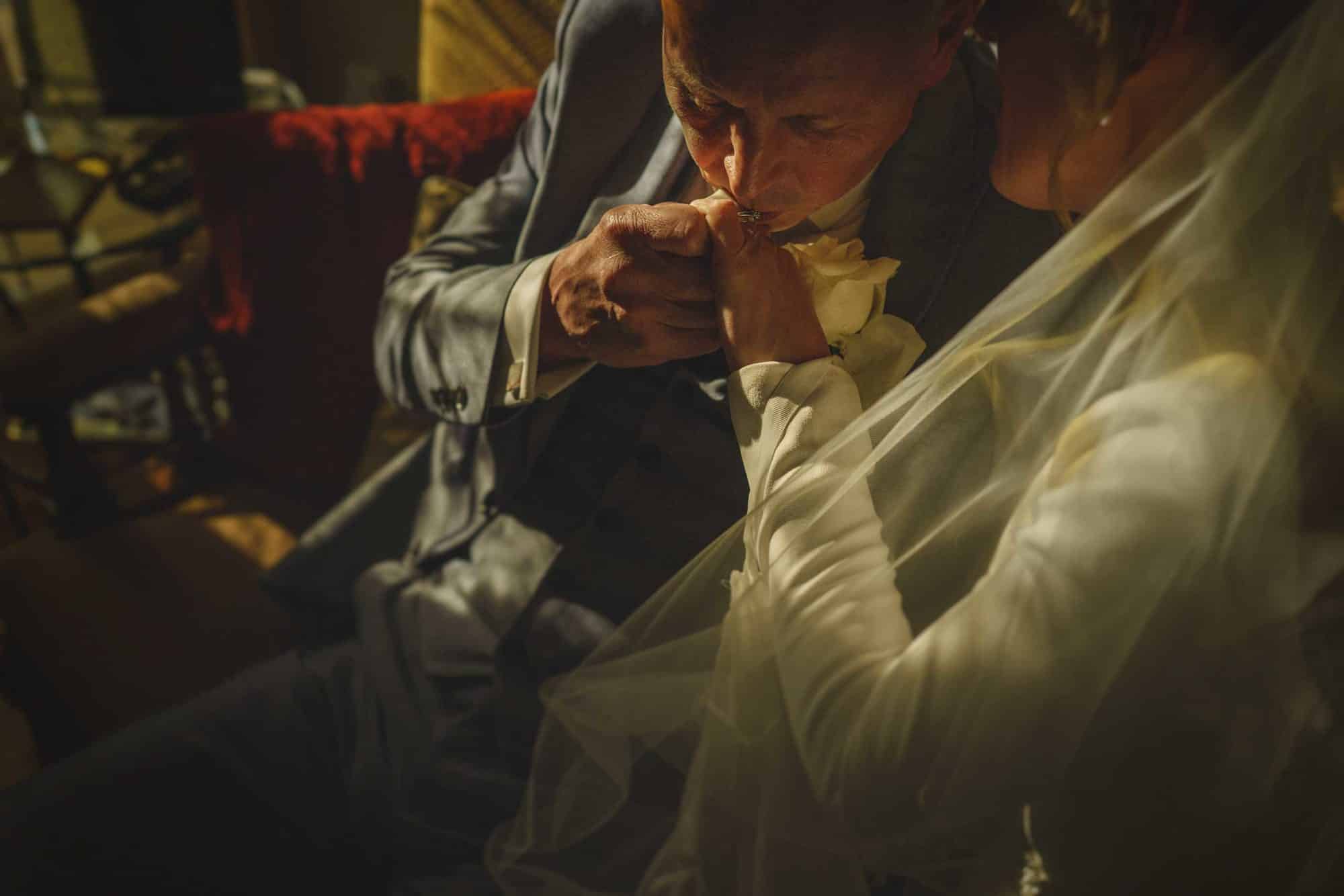 A bride and groom on their wedding day at Mere Brook House