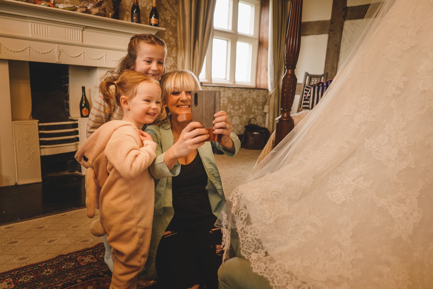 selfie time at soulton hall wedding in shropshire